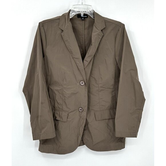 SUN KIM boyfriend blazer jacket two button nylon lightweight brown SMALL - Picture 1 of 6